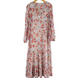 Natural Life Red floral boho tiered Maxi dress with slip size XS cottagecore
